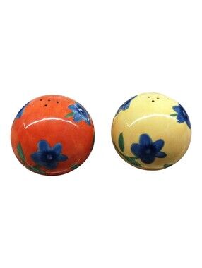Vintage Salt & Pepper Shaker Set Avon Luau Flower Round Orange Yellow Blue